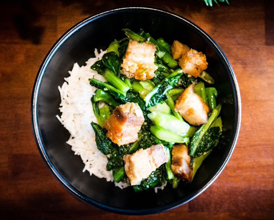 Image: Chinese Broccoli with Crispy Pork Over Rice